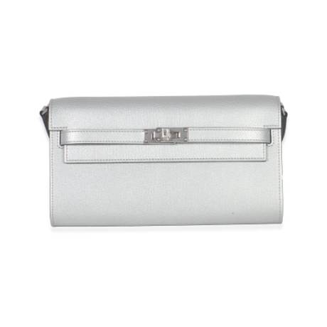 Hermès Kelly Wallet To Go Argent Chamkilight, chèvre métallisé, palladié