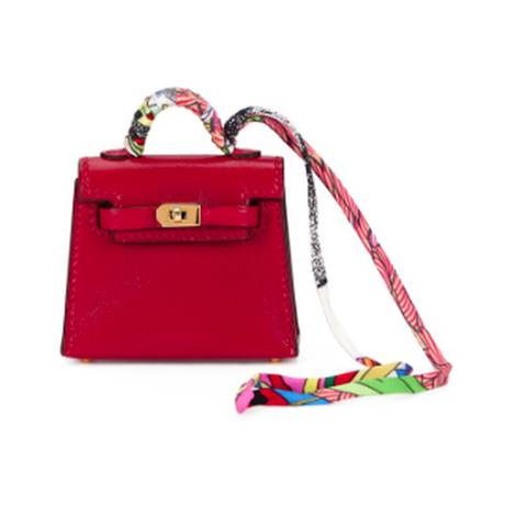Hermès Micro Mini Kelly Twilly Charm Rubis, Tadelakt, doré