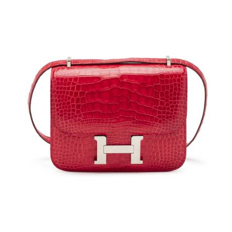 Hermès Mini Constance 18 Geranium, crocodile porosus, palladié