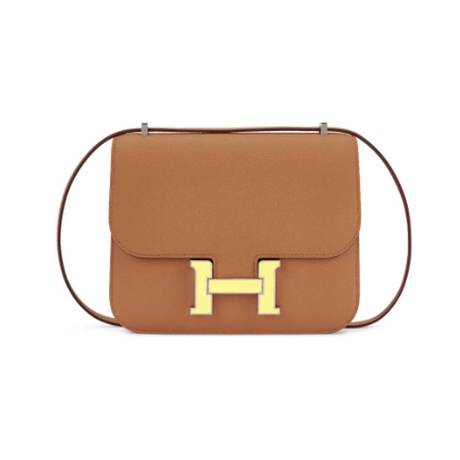 Hermès Mini Constance 18 Jaune Citron Enameled Sesame, Epsom, palladié