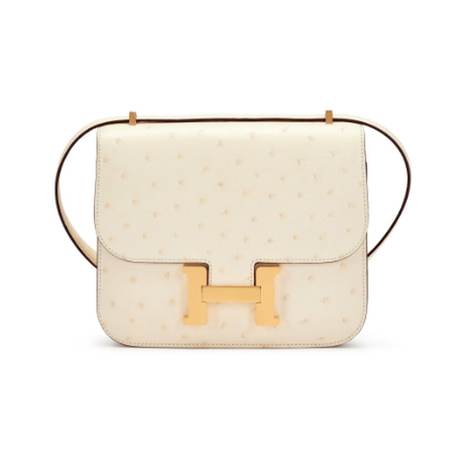 Hermès Mini Constance 18 Nata, autruche, doré