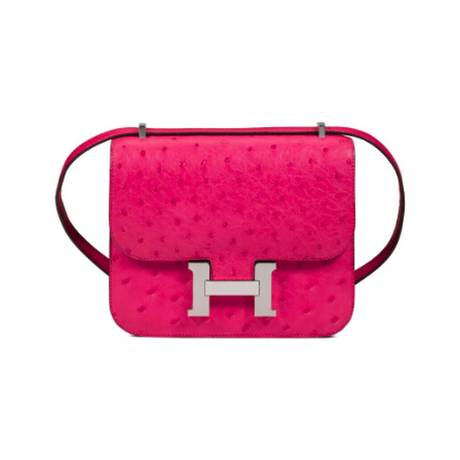 Hermès Mini Constance 18 Rose Tyrien, autruche, palladié