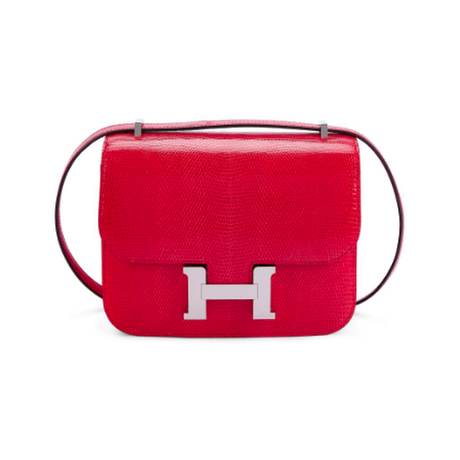 Hermès Mini Constance 18 Rouge de Coeur, lézard niloticus brillant, palladié