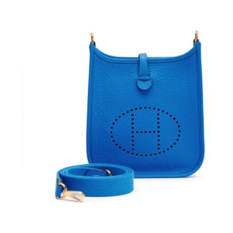 Hermès Mini Evelyne II TPM 16 Bleu Hydra, Clémence, doré