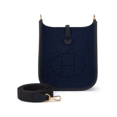 Hermès Mini Evelyne II TPM 16 Bleu Nuit Black, feutre & Swift, doré