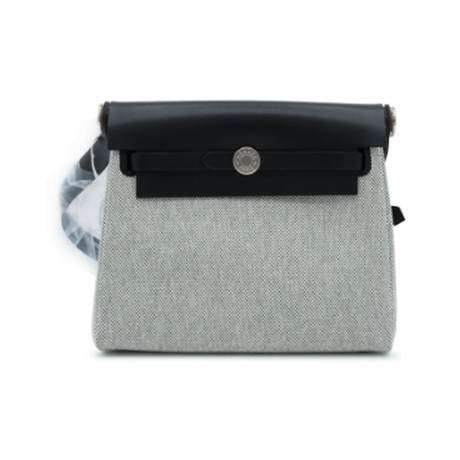 Hermès Mini Herbag Zip 20 Black Ecru Amande, vache Hunter & toile, palladié