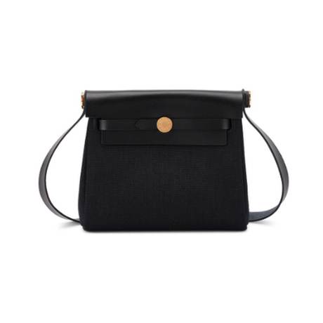 Hermès Mini Herbag Zip 20 Black, vache Hunter & toile, doré