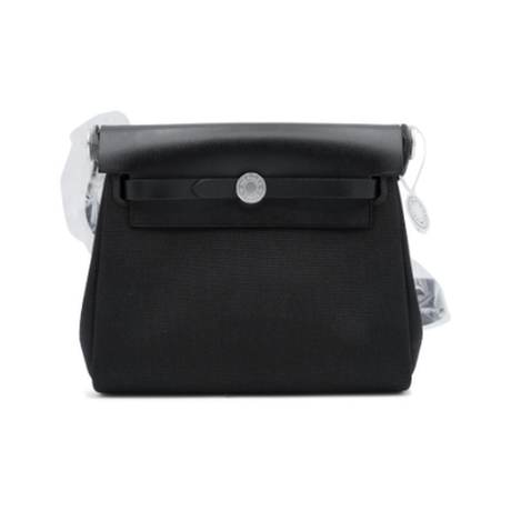 Hermès Mini Herbag Zip 20 Black, vache Hunter & toile, palladié
