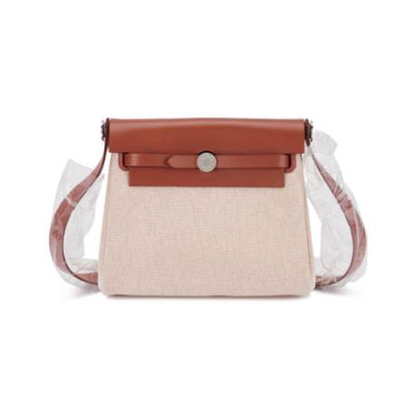 Hermès Mini Herbag Zip 20 Fauve Ecru, vache Hunter & toile, palladié