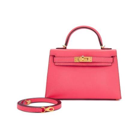 Hermès Mini Kelly 20 II Rose Lipstick, chèvre Mysore, doré