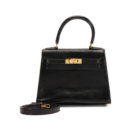 Hermès Mini Kelly 20 Vintage Black, lézard Salvator brillant, doré