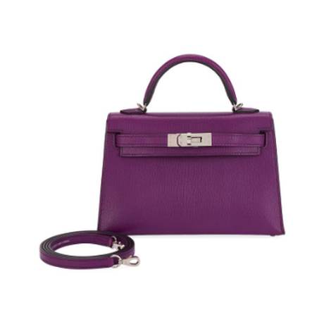 Hermès Mini Kelly II 20 Anemone, chèvre, palladié