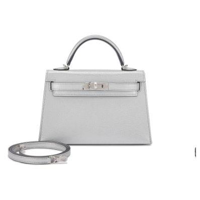 Hermès Mini Kelly II 20 Chamklight Gris Argenté métallisé, chèvre