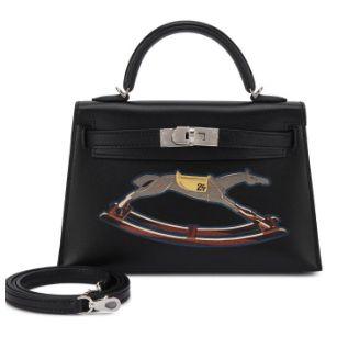Hermès Mini Kelly II 20 Cheval de Bois Black Tadelakt, marqueterie