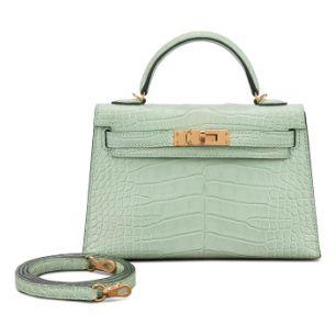 Hermès Mini Kelly II 20 Vert d'Eau, alligator mississippiensis, doré