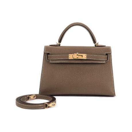 Hermès Mini Kelly II Etoupe, Epsom, doré