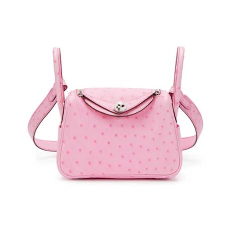 Hermès Mini Lindy 20 5P Bubblegum Pink, autruche, palladié