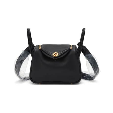 Hermès Mini Lindy 20 Black Touch, Swift & alligator mat, doré