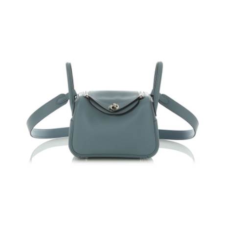 Hermès Mini Lindy 20 Bleu Lin, Swift, palladié