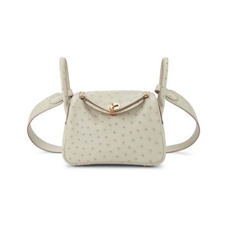 Hermès Mini Lindy 20 Gris Perle, autruche, doré
