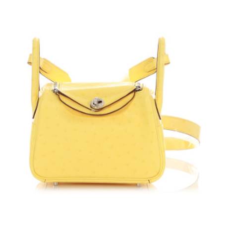 Hermès Mini Lindy 20 Jaune Citron Boreal, autruche, palladié