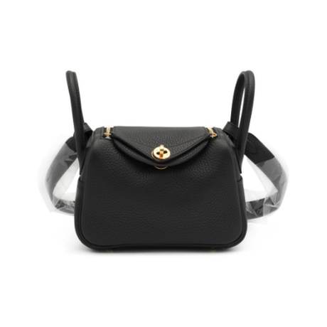 Hermès Mini Lindy II Black, Clémence, doré