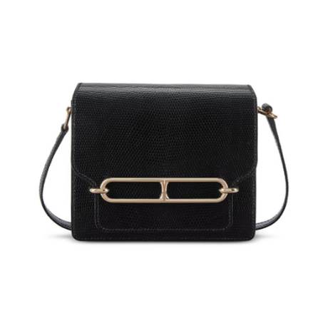 Hermès Mini Roulis 18 Black, lézard niloticus brillant