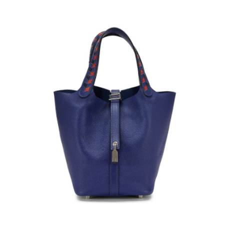 Hermès Picotin Lock 18 Bleu Encre Black & Brique Tressage, Epsom, palladié