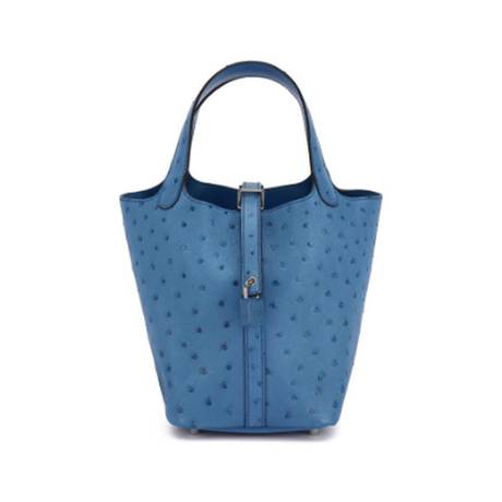 Hermès Picotin Lock 18 Bleu Roi, autruche, palladié
