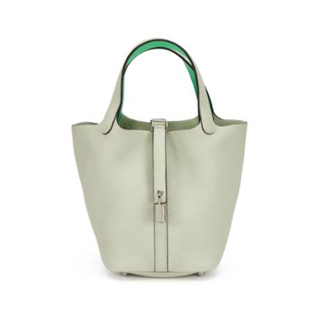 Hermès Picotin Lock 18 Gris Neve Vert Comics, Clémence & Swift, palladié