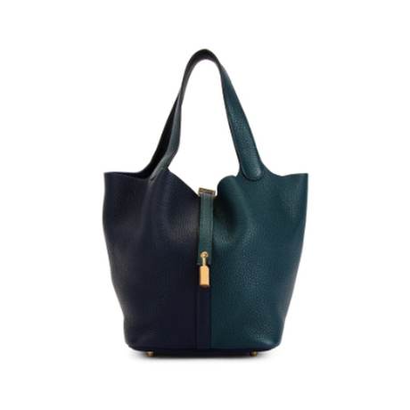 Hermès Picotin Lock 22 Vert Cypres Bleu Nuit & Black Casaque, Clémence, doré, édition limitée