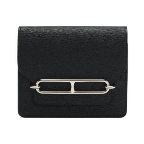 Hermès Roulis Slim Wallet Black, chèvre Mysore, palladié