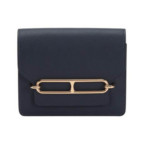 Hermès Roulis Slim Wallet Blue Nuit, Evercolor, permabrass