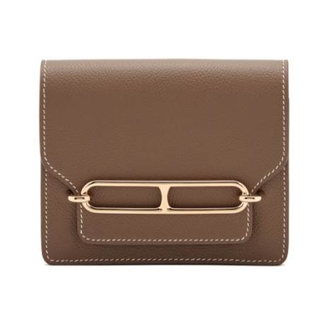 Hermès Roulis Slim Wallet Etoupe, Evercolor, doré