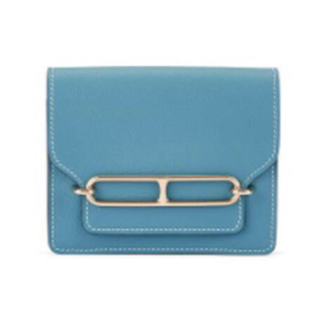 Hermès Roulis Slim Wallet New Bleu Jean, Evercolor, permabrass