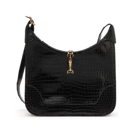 Hermès Trim II 31 Vintage Black, crocodile porosus brillant, doré