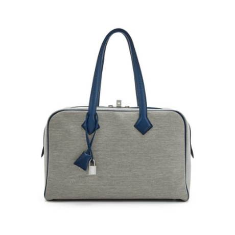 Hermès Victoria II 35 Ecru Bleu De Malte, toile Clémence, palladié