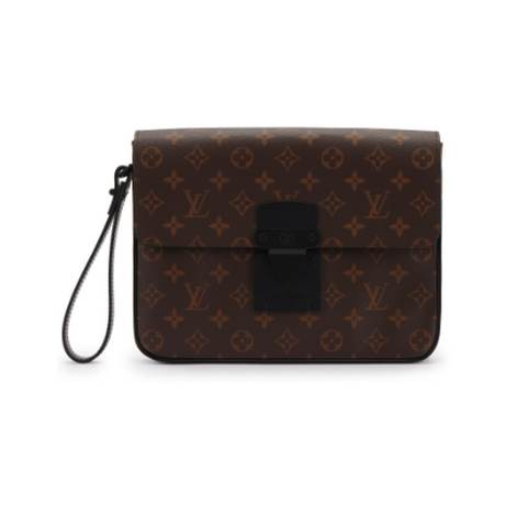 Louis Vuitton A4 S Lock Pouch, toile Monogram Macassar enduite Brown, Black Hardware, Virgil Abloh