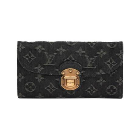 Louis Vuitton Amelia Wallet, denim Monogram Black, laiton