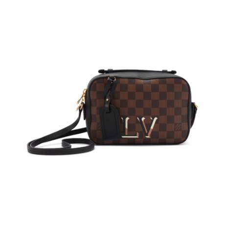 Louis Vuitton Camera, toile Damier Ebene enduite Brown Santa Monica, doré