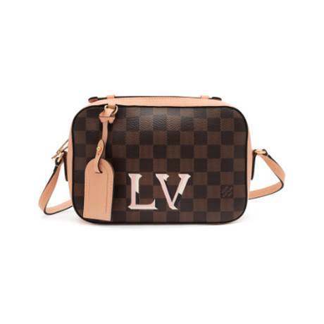 Louis Vuitton Camera, toile & cuir Damier Ebene enduite Brown & Pink Santa Monica, doré