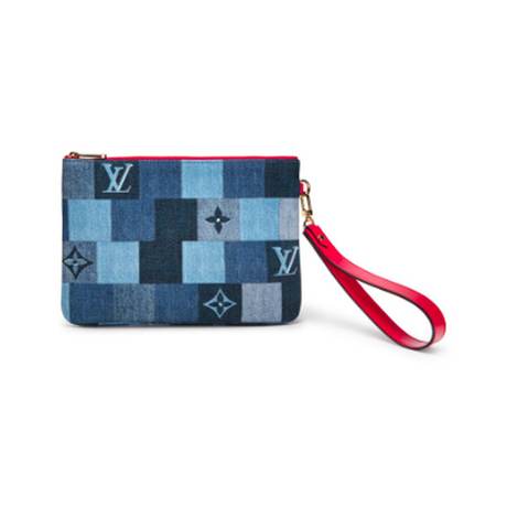 Louis Vuitton City Pouch, denim Damier Monogram Blue & Red, doré