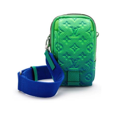 Louis Vuitton Flat Double Phone Pouch, cuir Monogram Illusion Blue & Green, argenté, Virgil Abloh