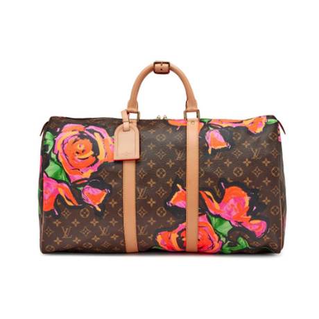 Louis Vuitton Keepall 50, Monogram Pink Orange & Brown Roses, doré