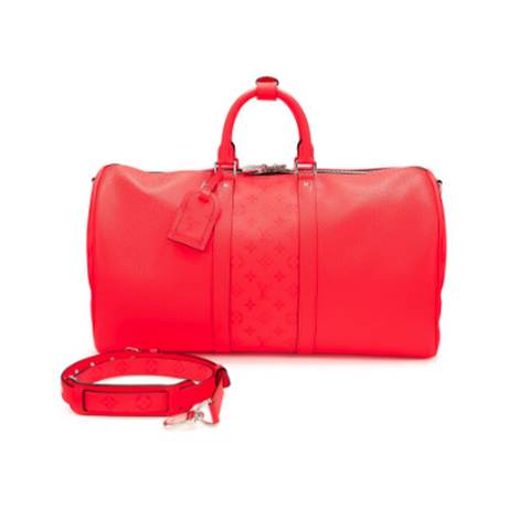 Louis Vuitton Keepall 50, toile & Taiga Monogram Red, argenté