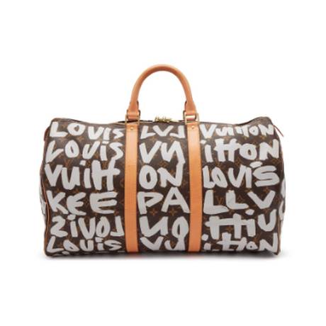 Louis Vuitton Keepall 50, toile Sprouse Monogram graffiti enduite Grey & Brown, doré