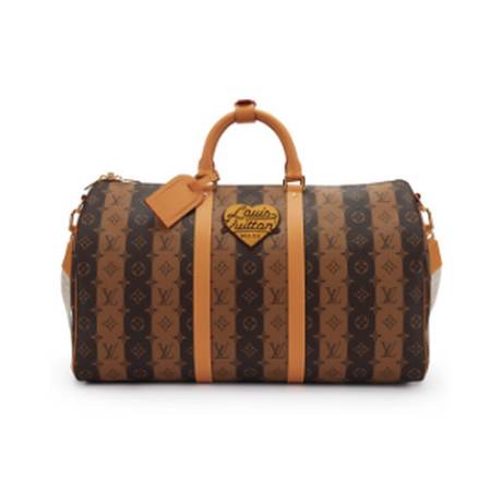 Louis Vuitton Keepall Bandoulière 50, toile Monogram rayé enduite Brown, doré, Virgil Abloh x NIGO