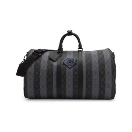 Louis Vuitton Keepall Bandoulière 55, toile Monogram rayé enduite Gray, argenté, Virgil Abloh x NIGO