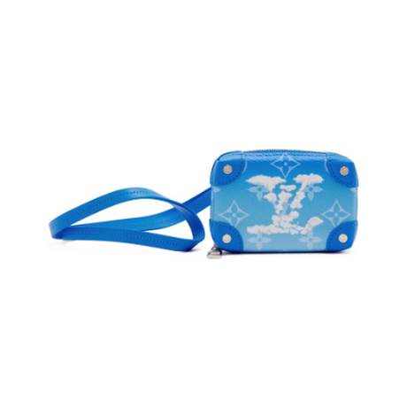 Louis Vuitton Malle Collier Wallet, toile Monogram enduite souple Blue Cloud, argenté, Virgil Abloh