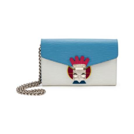 Louis Vuitton Mask Chain Wallet, Épi Blue & White Tribal, argenté